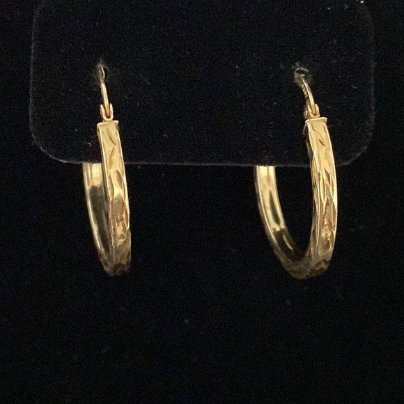 Yellow Gold Over Sterling Silver Diamond Cut Hoop Earrings - Picture 2 of 5
